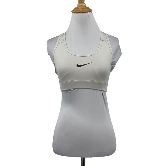 Nike Sports Bra Women XS Extra Small Snow Gray Dri Fit Unpadded Racerback Swoosh - Picture 1 of 12